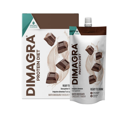 Dimagra Protein - Integratore Alimentare con proteine da siero del latte - Per dimagrire, disintossicare, per il mantenimento e la crescita della massa muscolare - Gusto cioccolato, 10 buste da 22 g