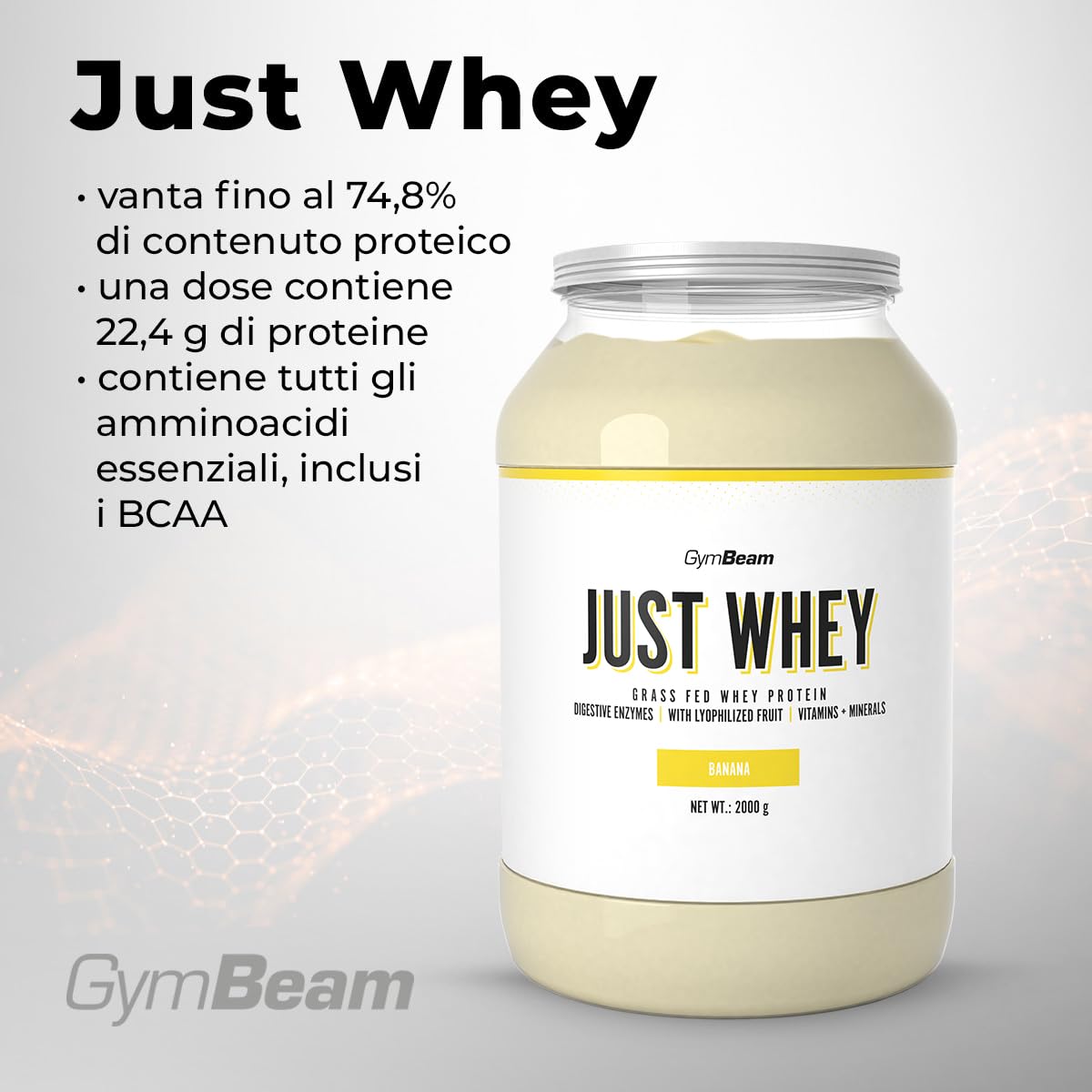 GymBeam Just Whey, Proteine in Polvere Multicomponente da Siero di Latte, Concentrato e Idrolizzato, 22,4g Proteine per Dose, con BCAA e Amminoacidi Essenziali (1000 g, Chocolate Milkshake)