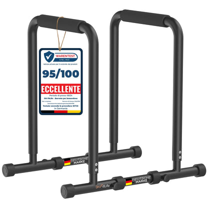 DH FitLife - Dip Parallele Calisthenics Robuste, Stabili e Versatili per Allenamento a Casa | Dip Station Regolabile in 2 Versioni: 3 o 9 Altezze, Ideale per Parallele Dip, Push Up e Sviluppo Forza