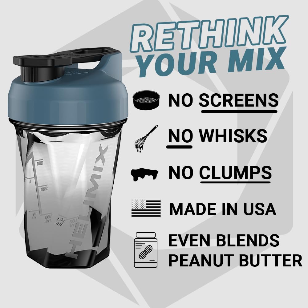 HELIMIX 1,5 Vortex Blender Shaker bottiglia contiene fino a 828 ml | Nessuna palla o frusta | Prodotto negli Stati Uniti | Portatile pre allenamento Proteine del siero di latte shaker tazza | Mescola