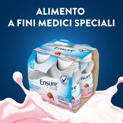 Ensure Plus Supplemento Nutrizionale Ipercalorico con Proteine, privo di Fibre |Formato bevanda| Alimento a fini medici speciali completo e bilanciato | Confezione 4x200ml Gusto Vaniglia