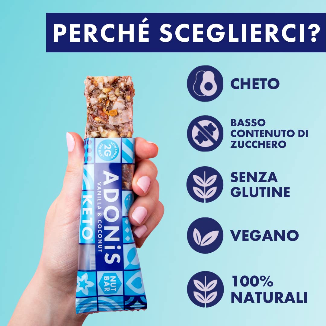 Confezione Mista di Barrette Keto Adonis | 16 Barrette| Vegano & 100% Naturale | Senza Glutine, Senza Zuccheri, Senza Olio di Palma, Senza Lattosio | Snack Dieta Chetogenica