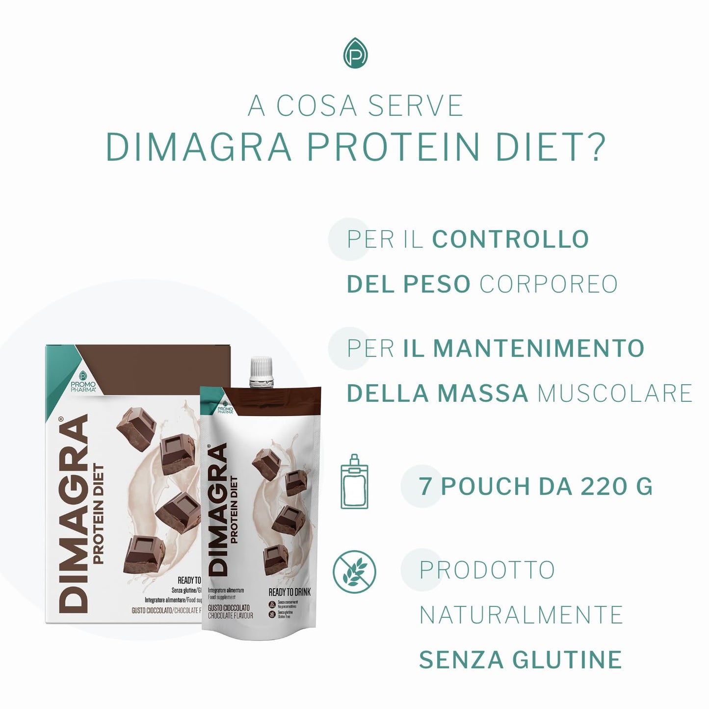 Dimagra Protein - Integratore Alimentare con proteine da siero del latte - Per dimagrire, disintossicare, per il mantenimento e la crescita della massa muscolare - Gusto cioccolato, 10 buste da 22 g