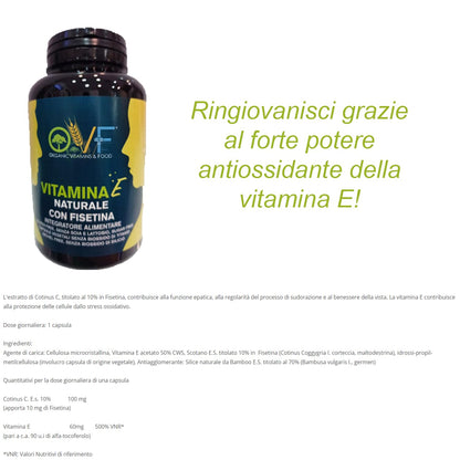 OVF Vitamina E Integratore con Fisetina - 120 Capsule 60mg - Antiossidante Naturale - Supporta il Benessere di Cuore, Cervello e Sistema Immunitario.