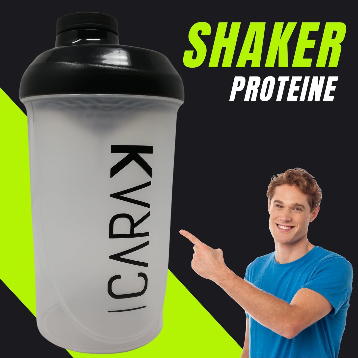 CARAK Shaker per proteine 500ML funzione miscelatore con filtro per infusione per frullati proteici per il fitness contenitore graduato con tappo filettato sicuro - lavabile