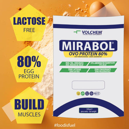 Volchem Mirabol Ovo Protein 80, Integratore Alimentare con Proteine dell'Uovo, 80% Purezza, 19% Aminoacidi Ramificati, Senza Lattosio e Conservanti, Barattolo con Polvere Solubile, Gusto Crema, 750 g