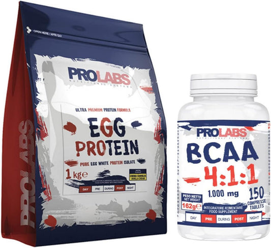 Prolabs Egg Protein 750 gr (cacao) + Bcaa 411, 150 compresse - proteine uovo + aminoacidi ramificati