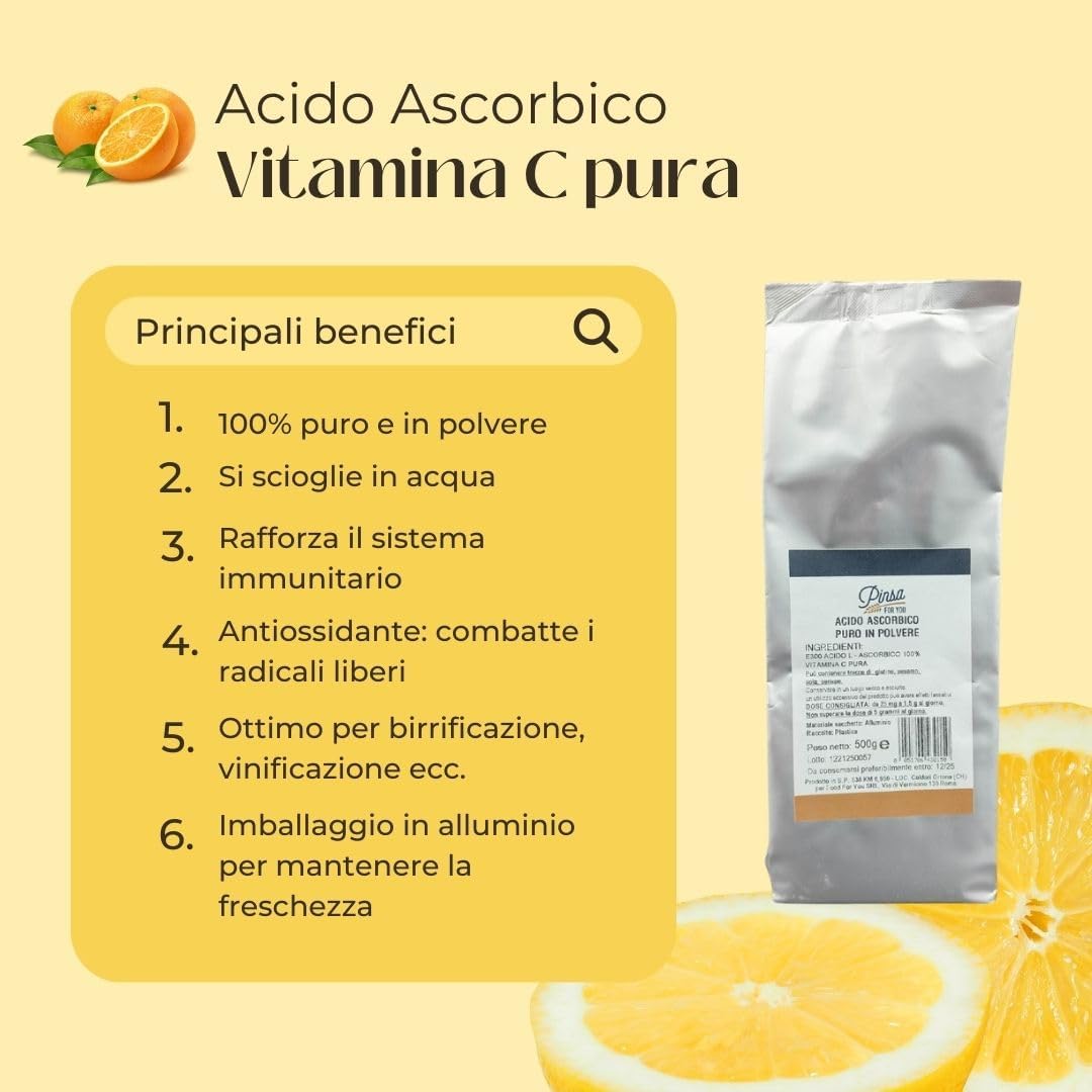 Acido Ascorbico puro in polvere 500 g - Vitamina C