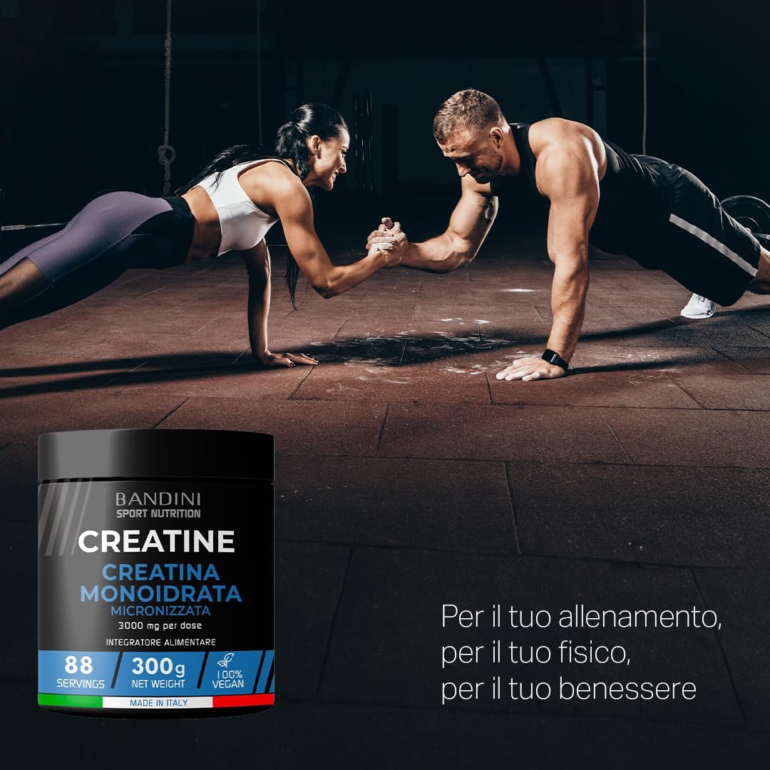 Bandini® Creatina Monoidrata in Polvere Pura al 100% - Integratore per Allenamento, Sport, Palestra e Pre Workout - Include Dosatore - 100% Vegan - A base di Creatine Monoidrato