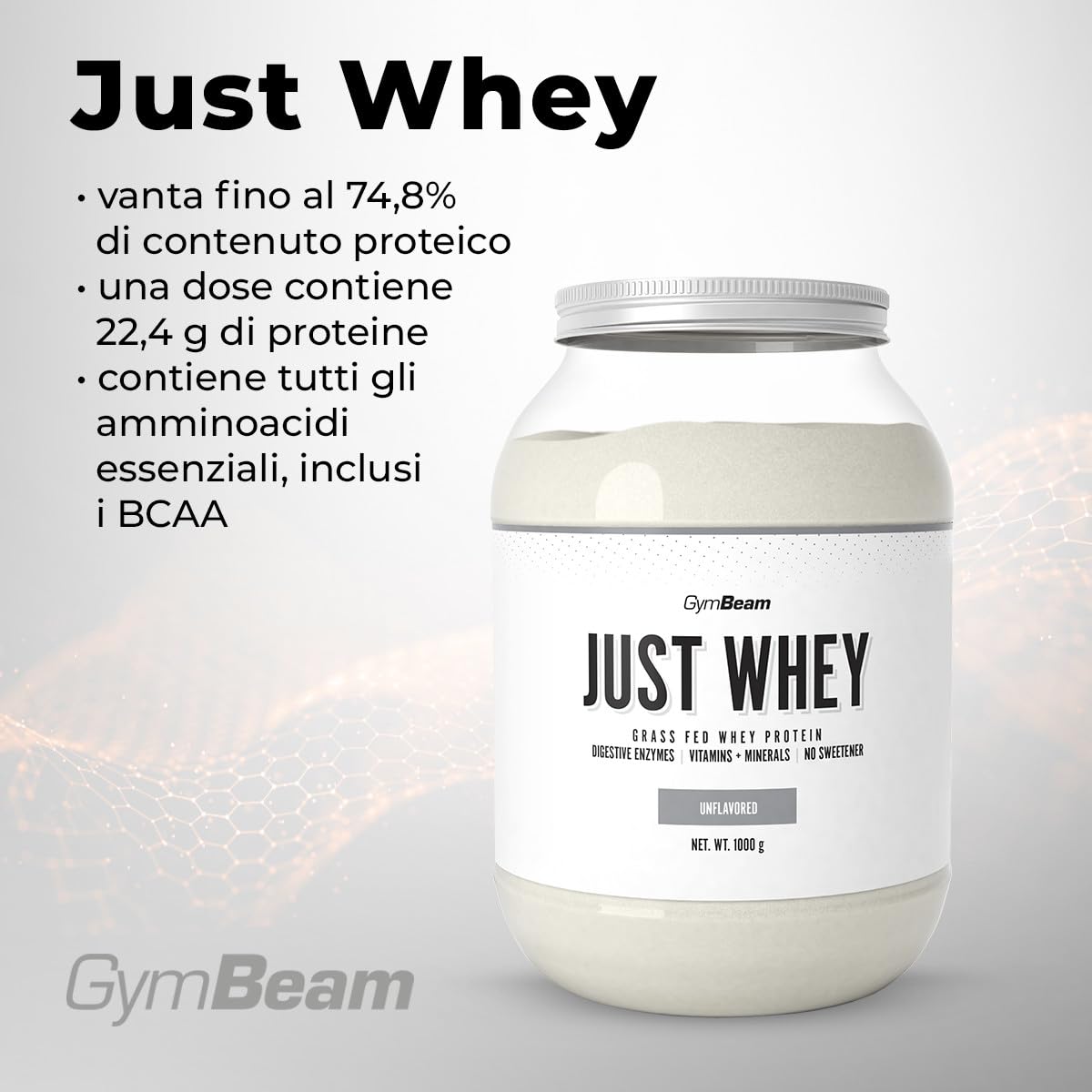 GymBeam Just Whey, Proteine in Polvere Multicomponente da Siero di Latte, Concentrato e Idrolizzato, 22,4g Proteine per Dose, con BCAA e Amminoacidi Essenziali (1000 g, Chocolate Milkshake)