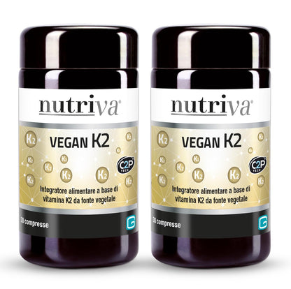 NUTRIVA Vegan K2, Integratore Alimentare a Base di Vitamina K2 da Fonte Vegetale, Utile per il Benessere delle Ossa, 100% Naturale e Vegano - 30 Compresse