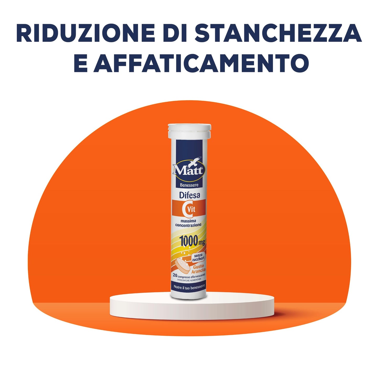 Matt, Vitamina C Difesa, Integratore Alimentare Utile per la Riduzione di Stanchezza, Contribuisce alla Normale Funzione del Sistema Immunitario, Confezione da 20 Compresse, Gusto Arancia, 90 g