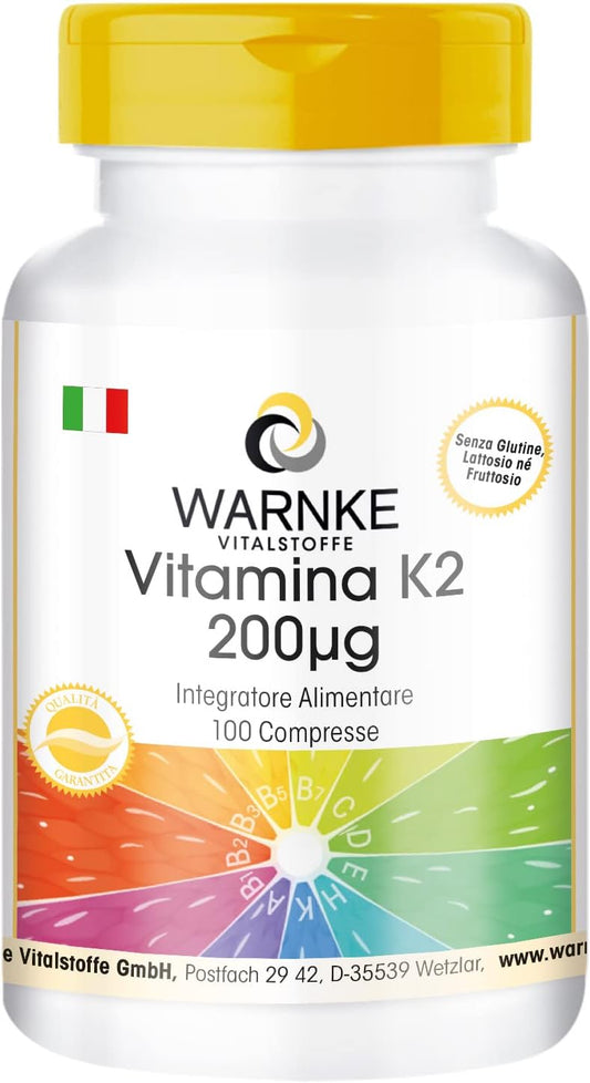 Vitamina k2 mk7 200 mcg - 100 compresse - Menachinone naturale MK-7 - vegan | Warnke Vitalstoffe - Qualità da farmacia tedesca