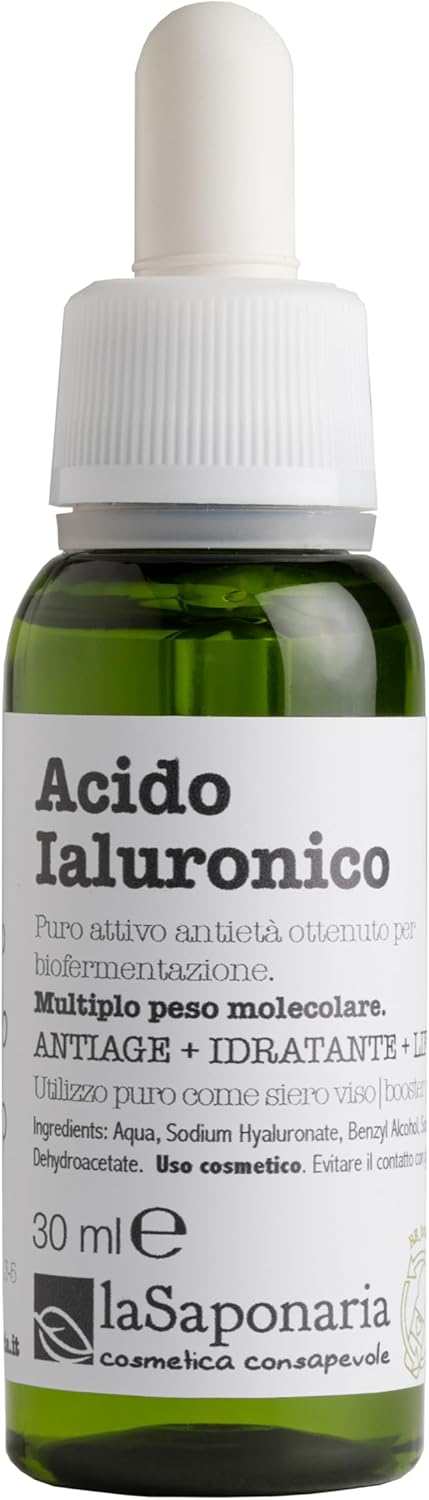 La Saponaria | Acido ialuronico multiplo peso molecolare, Siero viso antiage, Rimpolpante, Idratante e liftante, Siero antiage per eccellenza, 30ml