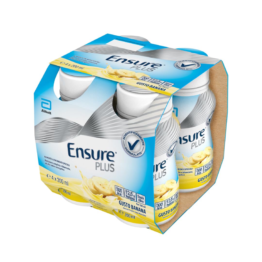 Ensure Plus Supplemento Nutrizionale Ipercalorico con Proteine, privo di Fibre |Formato bevanda| Alimento a fini medici speciali completo e bilanciato | Confezione 4x200ml Gusto Vaniglia