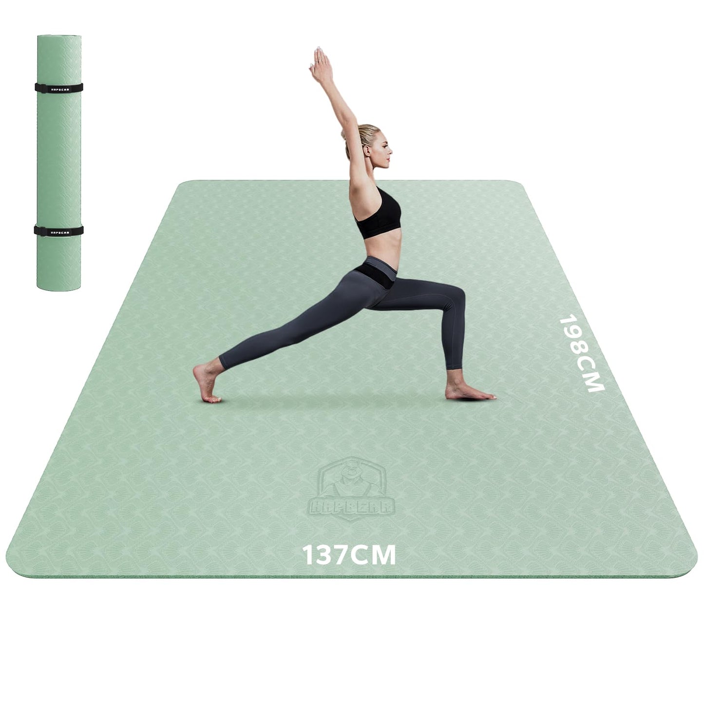 HAPBEAR Tappetino Yoga Grande, 183x122cm /198×137cm×6mm, Antiscivolo Professionale Con Superficie Testurizzata per Yoga, Ginnastica, Allenamento, Pilates