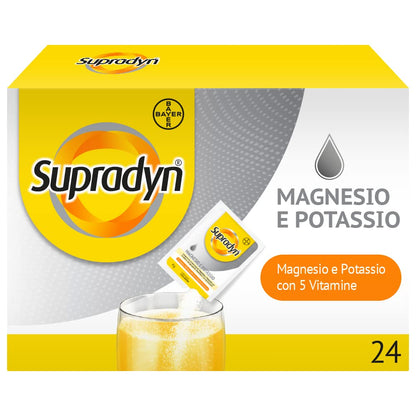 Supradyn Magnesio e Potassio Integratore Multivitaminico con Vitamine B, Vitamina C e Sali Minerali per Stanchezza, Caldo e Sport, 60 Bustine Effervescenti Senza Zucchero, Gusto Arancia