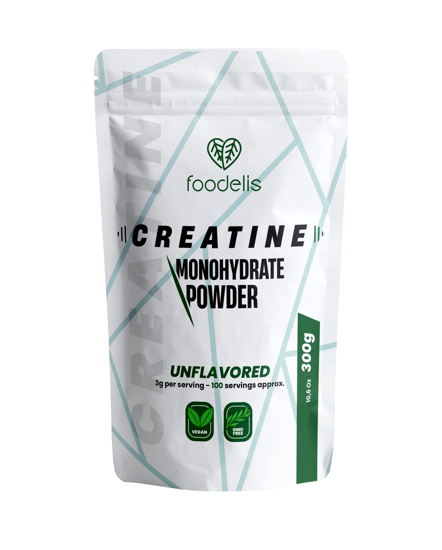 Creatina Monoidrata Micronizzata in polvere 100% - 300g - Insapore - Aumento delle prestazioni fisiche e della forza muscolare - Incluye dosatore - Altamente solubile - FOODELIS®