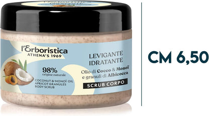 L'Erboristica Athena's - Scrub Corpo Idratante e Vellutante - Crema Corpo Esfoliante e Levigante con Olio di Cocco, Olio di Monoi e Granuli di Albicocca - 200 ml