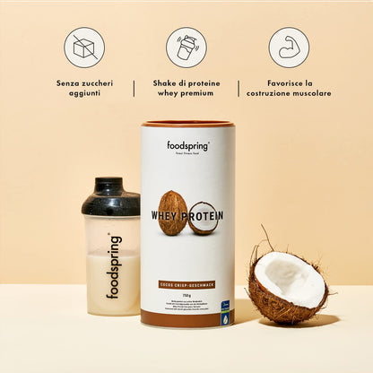 foodspring - Proteine Whey in polvere Cioccolato - Con 21 g di proteine per l'aumento muscolare, perfetta solubilità, ultra-filtrate & ricche di BCAA ed EAA - gusto pieno e delizioso (750 g)