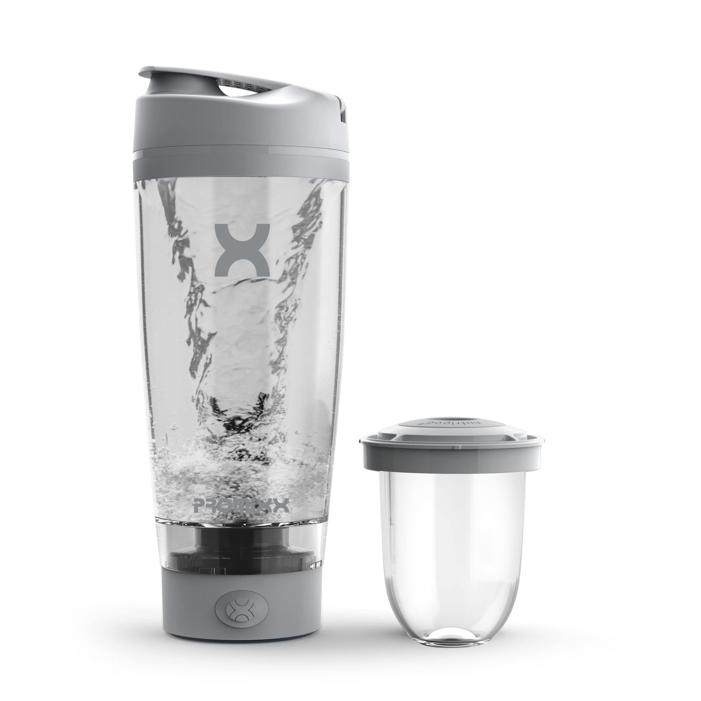 Promixx Pro Shaker Bottle - Ricaricabile, Potente per Frullati Proteici Lisci - Includere Deposito di Proteine - senza BPA - Tazza da 600 ml (Grafite/Arancia)