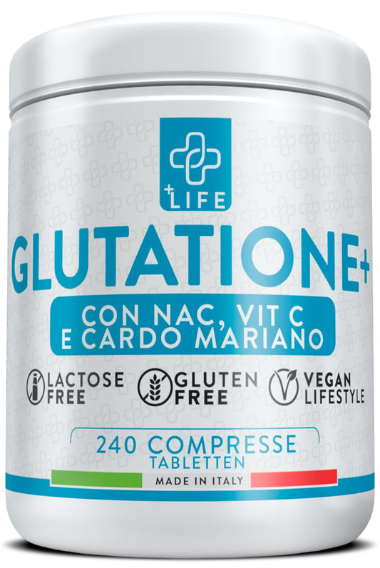 GLUTATIONE Forte 240 Compresse PiuLife® Con Vitamina C, NAC n-acetil-cisteina E Cardo Mariano Fegato, Integratore Glutatione 250 mg, Glutatione Ridotto Antiossidante, Sistema Immunitario, Detox