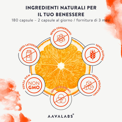 Vitamina C 1000mg Vegan - Integratore Vitamina C Naturale Alto Assorbimento con Bioflavonoidi, Rosa Canina, Acerola - 1000 Vitamina C Pura per dose - Vitamin C Difese Immunitarie 180 Capsule