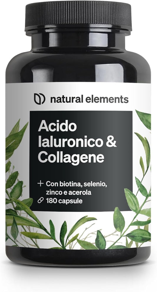 Integratore Capelli 180 capsule con 1000mg Collagene Idrolizzato, 200mg Acido Ialuronico, Vitamina C e Biotina Capelli. Alto Dosaggio, Testato in Laboratorio, per Pelle, Capelli e Unghie