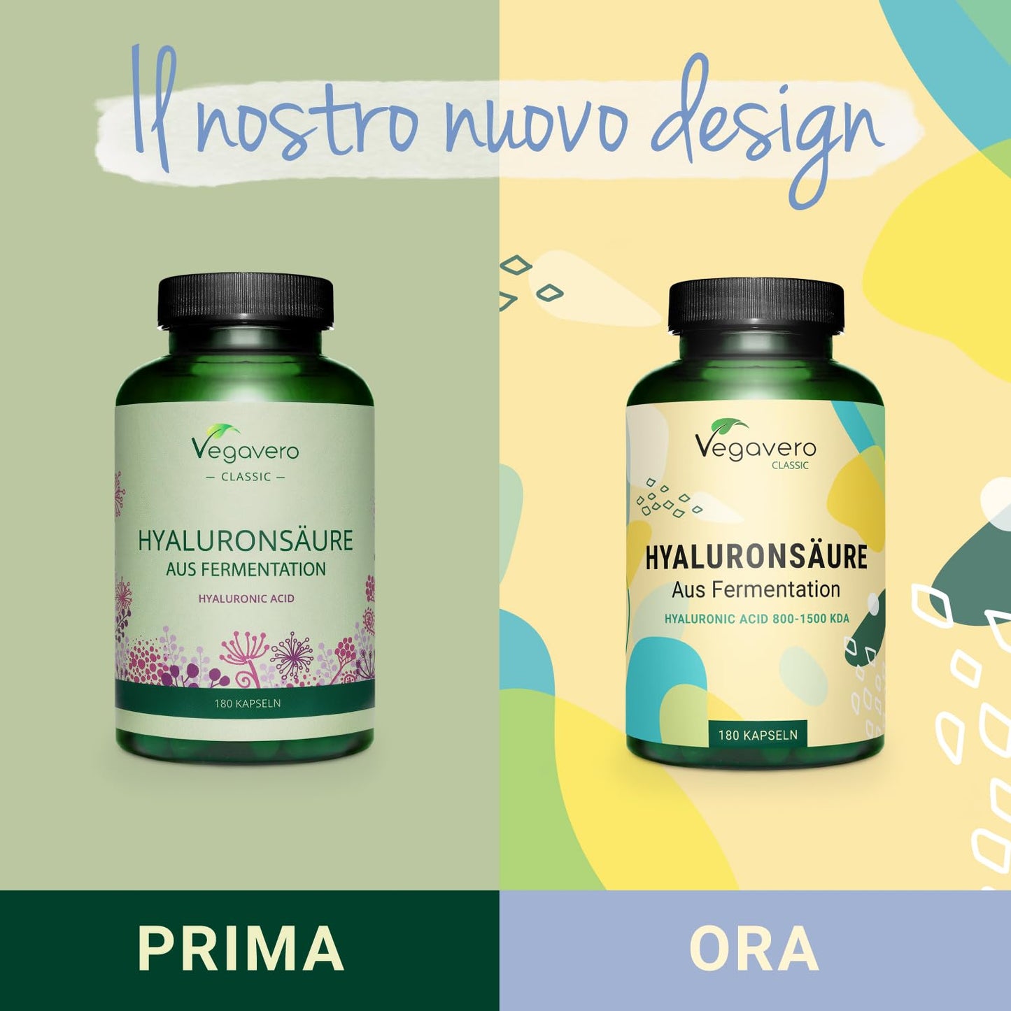 Acido Ialuronico Integratore | 600 mg | 800-1500 kDa | VEGAN | 100% NATURALE da fermentazione | 180 capsule: 6 Mesi di Fornitura | Hyaluronic Acid | Vegavero®