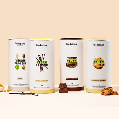 foodspring Proteine Vegane Cioccolato - 20g Proteine per Shake - Proteine Vegetali con B12, B6, acido folico, biotina, calcio e zinco - Senza Glutine e Soia