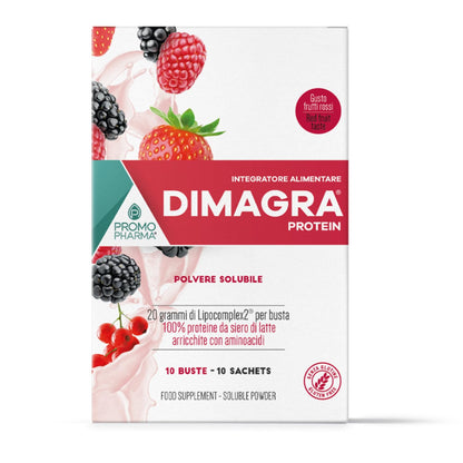 Dimagra Protein - Integratore Alimentare con proteine da siero del latte - Per dimagrire, disintossicare, per il mantenimento e la crescita della massa muscolare - Gusto cioccolato, 10 buste da 22 g