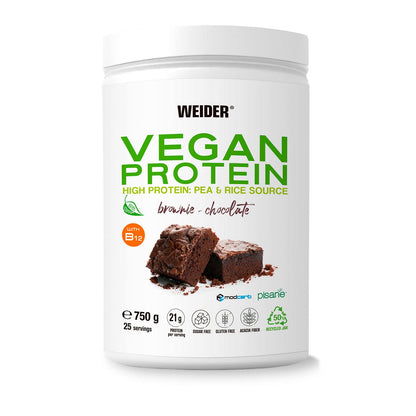 Weider Vegan Protein (750g) Gusto Cappuccino. Proteine Vegane 23g/dose isolate di piselli e riso, Con Vitamina B12 e Stevia, Senza Glutine, Senza Zucchero, Contenitore 50% Riciclato, 100% Riciclabile