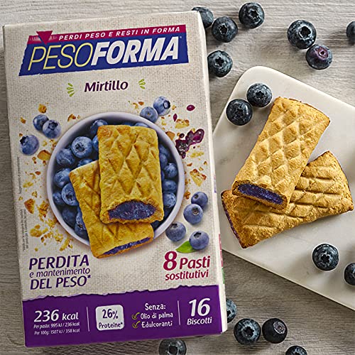 Pesoforma Biscotti Lampone e Mela, Pasto sostitutivo proteico, Per rimettersi in forma con gusto, Solo 219 calorie, Nuovo formato, 16 biscotti, 8 pasti sostitutivi