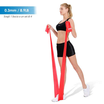 Banda Elastica [Singola o Set di 4 Fasce] | 1,2m/2m Elastici Fitness per Fisioterapia ed Esercizio | Bande di Resistenza | Bande Elastiche per Yoga e Pilates