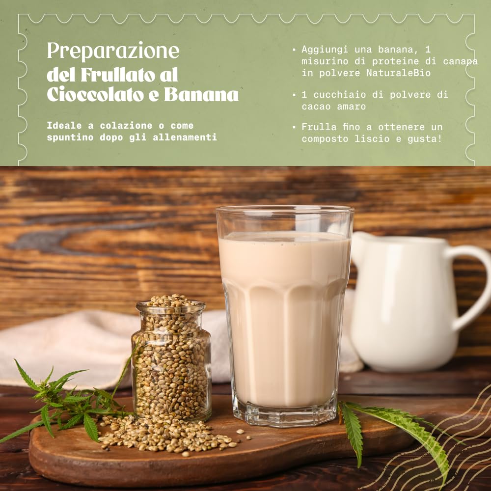 NaturaleBio Proteine di Canapa 500 g - Proteine Vegane per uno Stile di Vita Attivo - Proteine Vegetali in Polvere per Diete Keto, Senza Glutine o Senza Lattosio - Da Semi di Canapa Bio Certificati