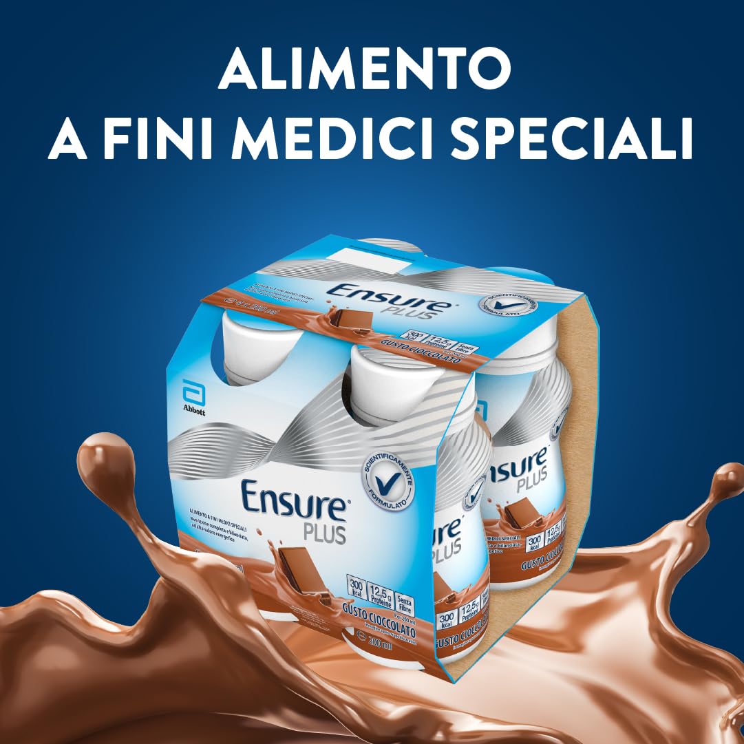 Ensure Plus Supplemento Nutrizionale Ipercalorico con Proteine, privo di Fibre |Formato bevanda| Alimento a fini medici speciali completo e bilanciato | Confezione 4x200ml Gusto Vaniglia