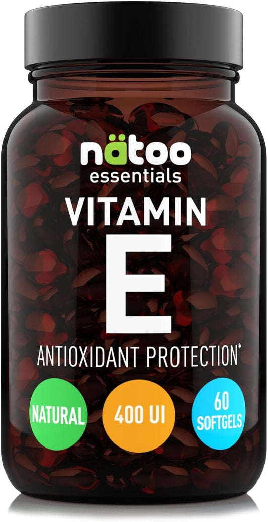 NÄTOO Vitamina E 268mg (400UI) Softgel 60 perle. Integratore naturale (D-Alfa-Tocoferolo) - Vitamina E Pura potente antiossidante - Alto dosaggio 2233% del VNR