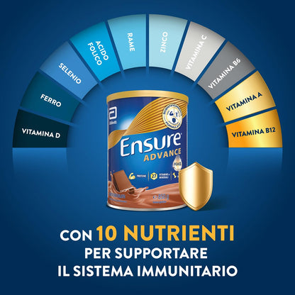 Ensure Advance Integratore Alimentare Proteico in Polvere, con 27 Vitamine e Minerali, Integratore Alimentare con Proteine, Calcio e HMB, Confezione 850g, Gusto Cioccolato