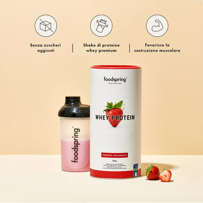 foodspring - Proteine Whey in polvere Cioccolato - Con 21 g di proteine per l'aumento muscolare, perfetta solubilità, ultra-filtrate & ricche di BCAA ed EAA - gusto pieno e delizioso (750 g)