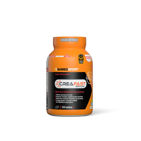 NAMEDSPORT> CreaFast®, Creatina Monoidrato in Compresse gastroresistenti con un'esclusiva composizione bifasica. 120 compresse