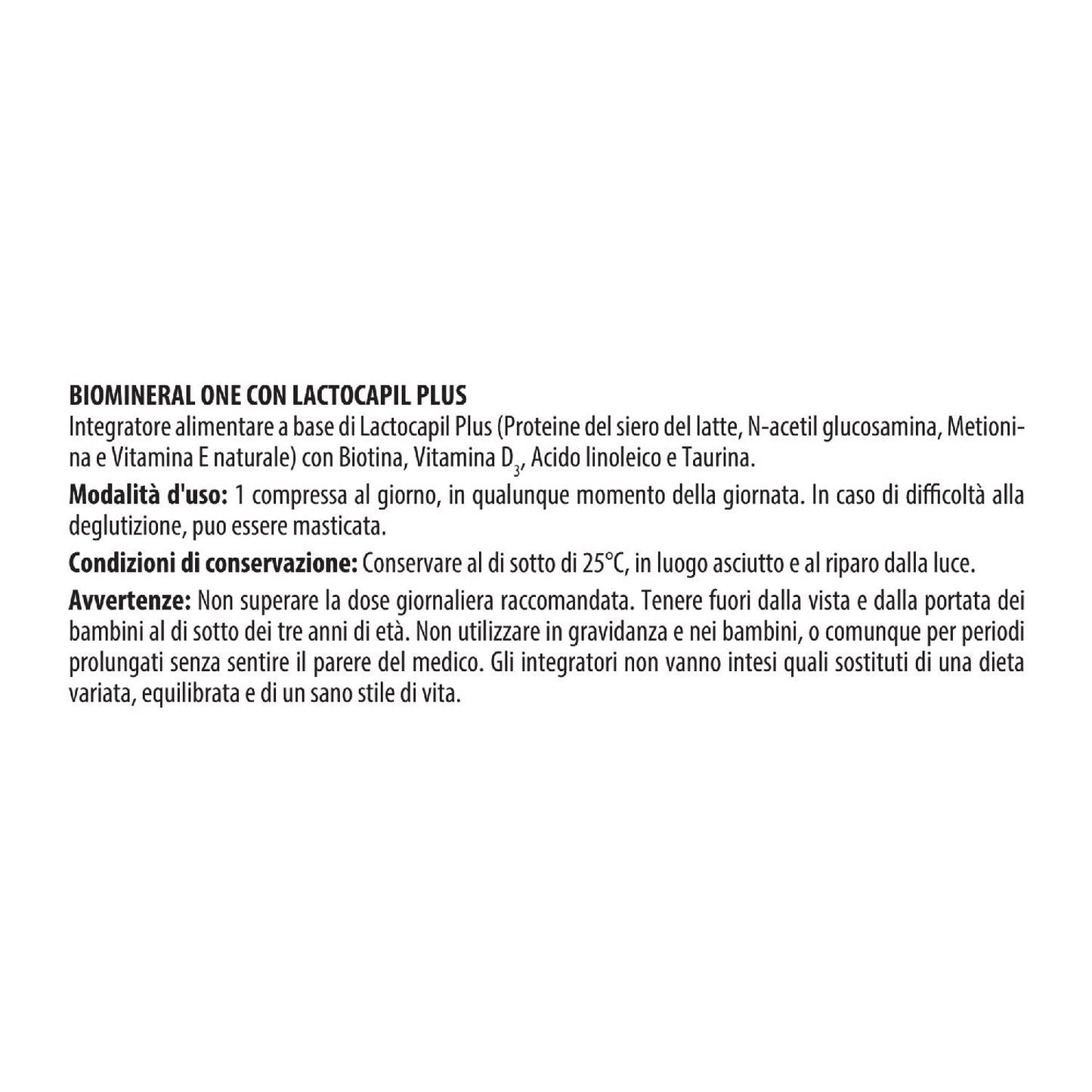 BIOMINERAL ONE Capelli, Integratore Alimentare per Capelli a Base di Lactocapil Plus con Biotina, Vitamina D, Acido Linoleico e Taurina, 90 Compresse, Trattamento per 3 Mesi