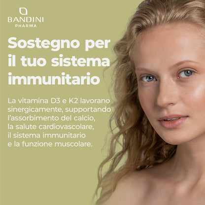 Bandini® Vitamina D3 K2 Gocce, in Olio Extra Vergine di Oliva EVO, Colecalciferolo 1000 UI per Goccia + Vit K2 MK-7 Menachinone Kappa 99,7% 100 mcg per Goccia, con pratico Contagocce