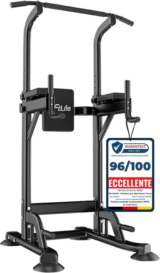 DH FitLife Power Tower Dip Station, Attrezzatura sportiva con barra per trazioni, barre e allenamento della schiena, Stazione di forza, Stazione fitness, Power Rack, Allenamento di forza a casa