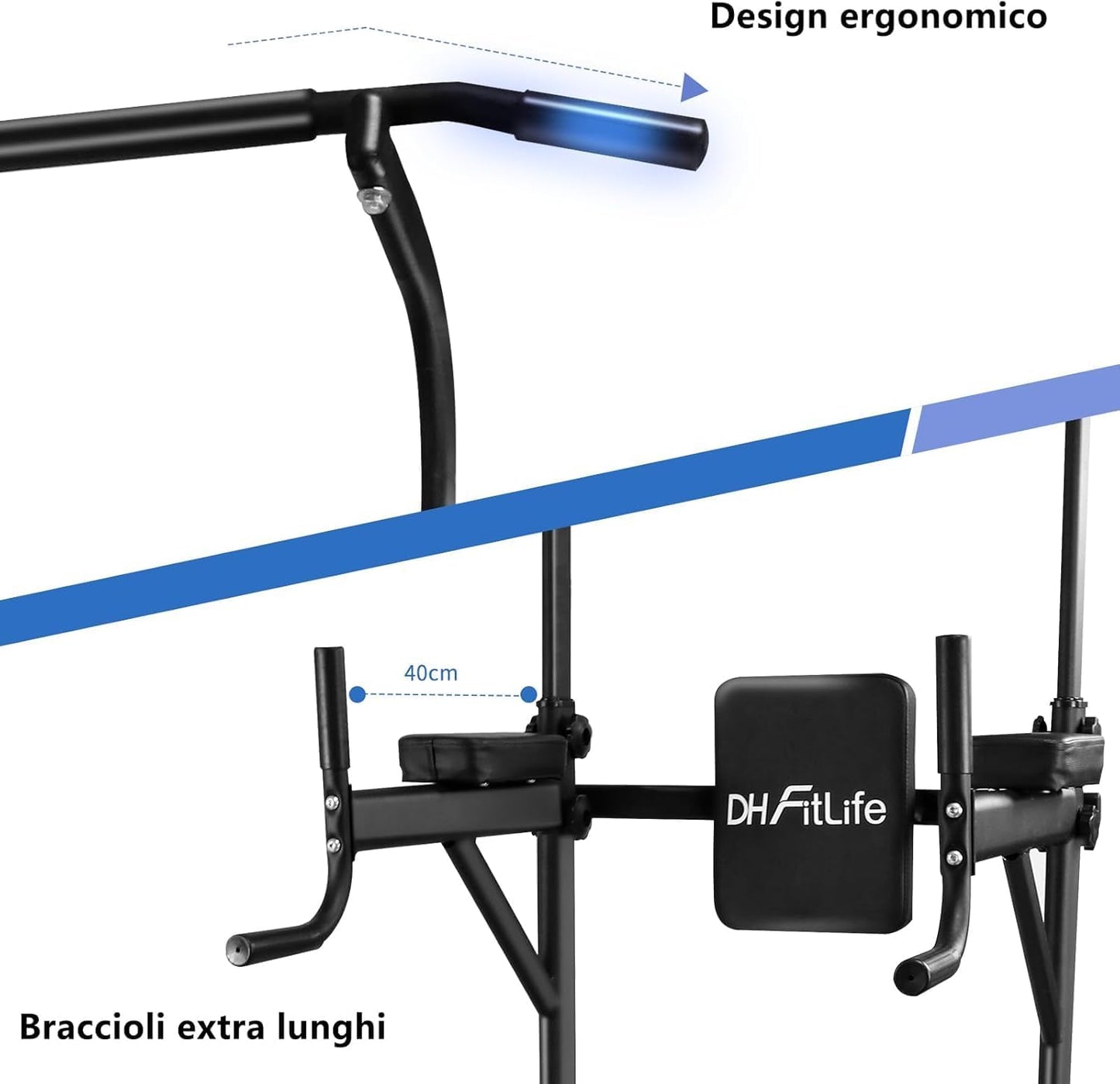 DH FitLife Power Tower Dip Station, Attrezzatura sportiva con barra per trazioni, barre e allenamento della schiena, Stazione di forza, Stazione fitness, Power Rack, Allenamento di forza a casa