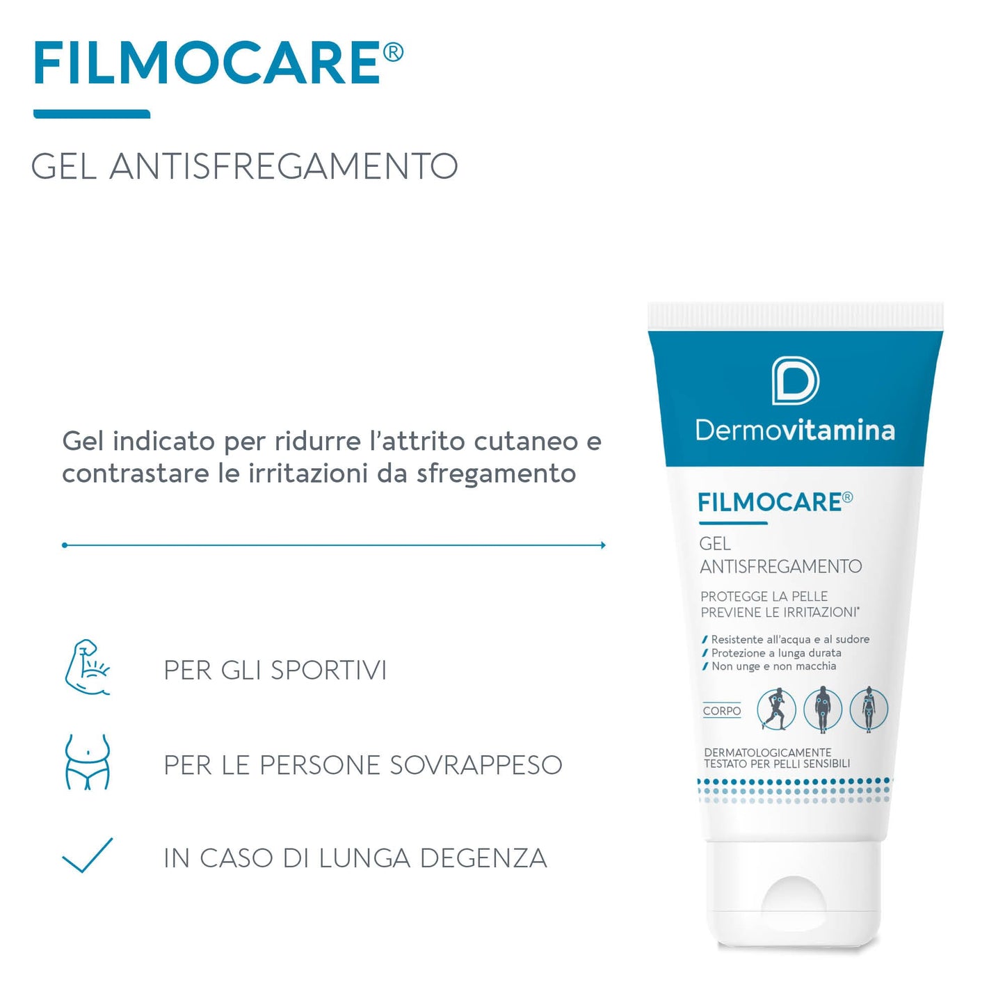 Dermovitamina Filmocare Antisfregamento 100 ml, Gel antisfregamento indicato per chi pratica sport, per i soggetti in sovrappeso e per le persone anziane o lungodegenti