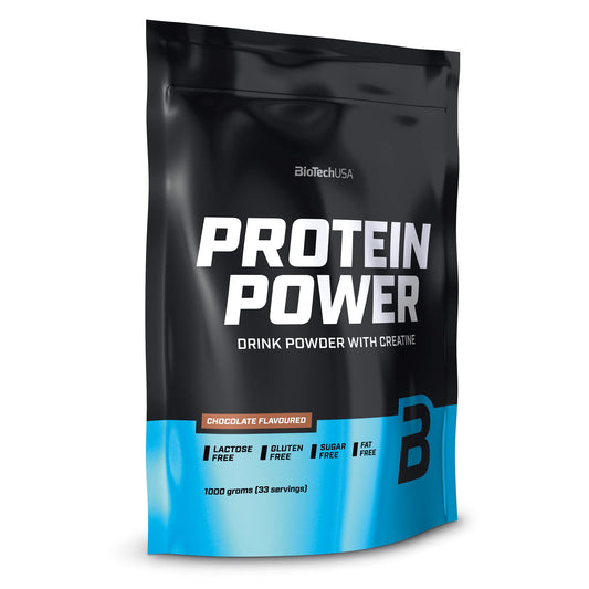 BioTechUSA Protein Power - Alto contenuto proteico, senza zucchero, senza lattosio, senza glutine e con aggiunta di creatina, 1000 g, Cioccolato