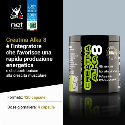 NET Integratori CREATINA ALKA 8-200g Arancia - Creatina Monoidrata Micronizzata Clonapure - Pre-Post Workout, Rapida Produzione Energetica, Contrasta Fatica e Massimizza la Crescita Muscolare