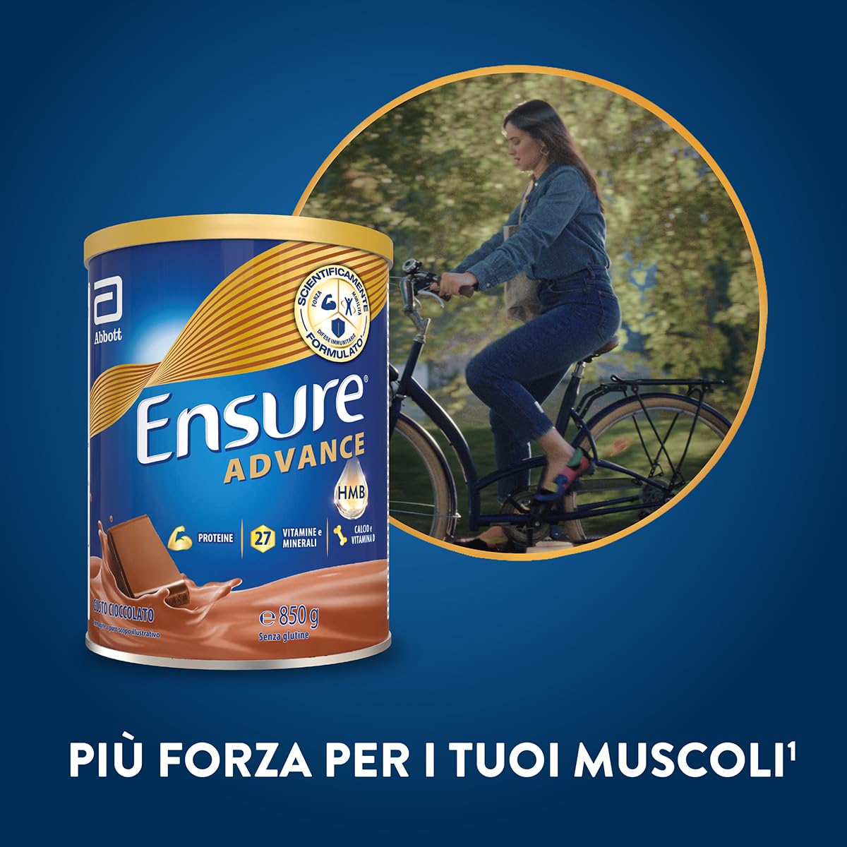 Ensure Advance Integratore Alimentare Proteico in Polvere, con 27 Vitamine e Minerali, Integratore Alimentare con Proteine, Calcio e HMB, Confezione 850g, Gusto Cioccolato