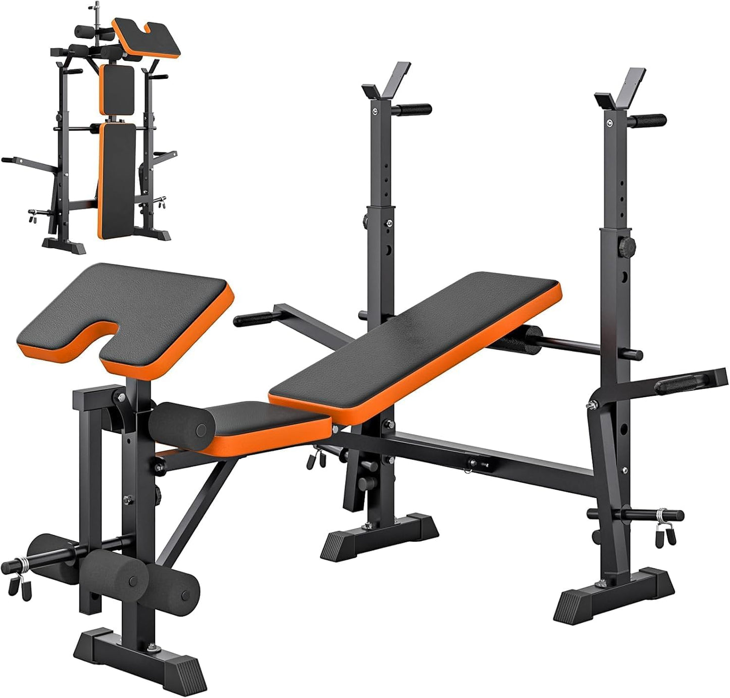 YOLEO Multifunzione Palestra Casa con Rack Palestra, Panca Piana Bilanciere, Panca Addominali con leg extension leg curl - arm curl - porta bilanciere