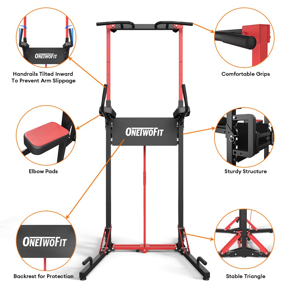 ONETWOFIT Power Tower pieghevole Dip Station Barra per trazioni, Regolabile in altezza Multifunzione stazione di potenza per la Palestra di casa Allenamento della Forza Attrezzatura per Il Fitness